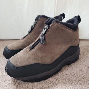 LL Bean Suede Zip Up Ankle Boots Primaloft Insulation Brown/Black Winter Sz 5M